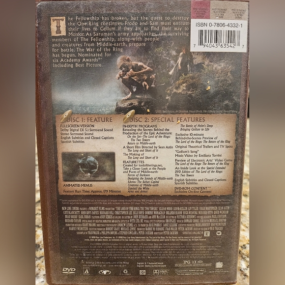 The Lord of the Rings: The Two Towers DVD FULL SCREEN - Picture 2 of 2
